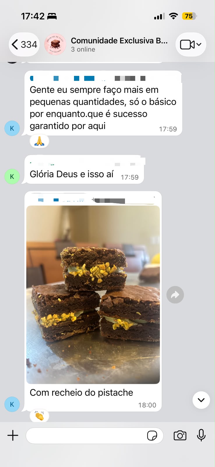 Print de conversa de aluna do Brownies de Luxo comemorando vendas 2