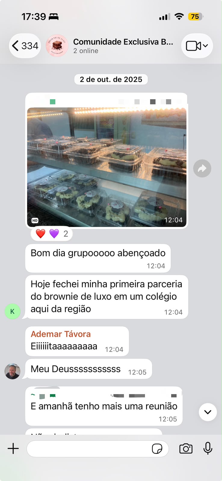 Print de conversa de aluna do Brownies de Luxo comemorando vendas 3